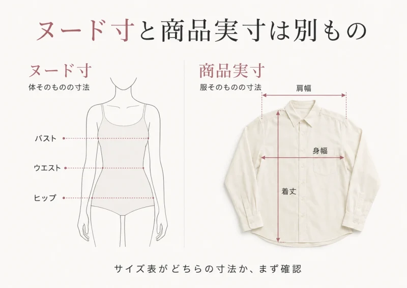 まず知っておきたい「ヌード寸」と「商品実寸」の違い
